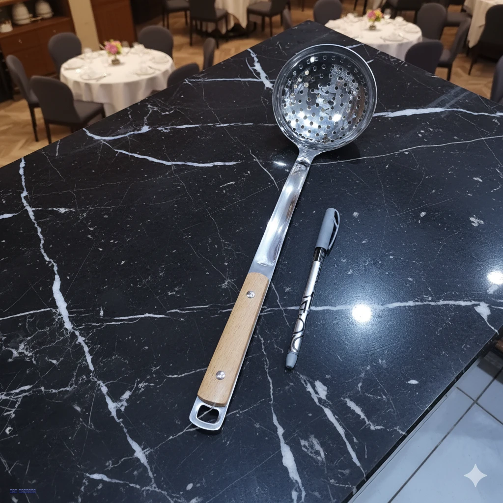 ملعقة مشن ستيل جافي بمقبض خشبي