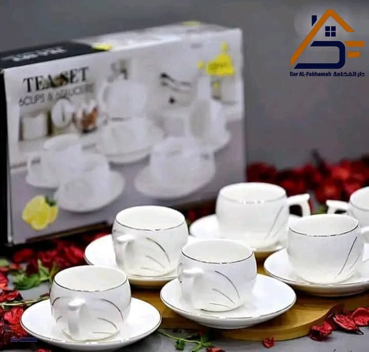 طقم 6 أكواب شاي سيراميك مع الصحون
