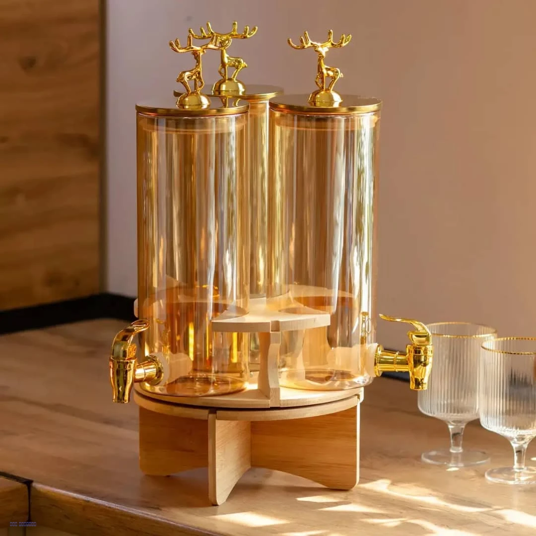 موزع مشروبات دوار 3 في 1 بقاعدة خشبية – 5.5 لتر