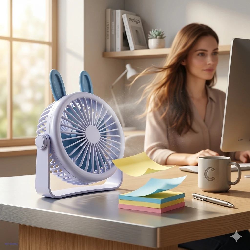 مروحة يدوية صغيرة بتصميم أرنب لطيف