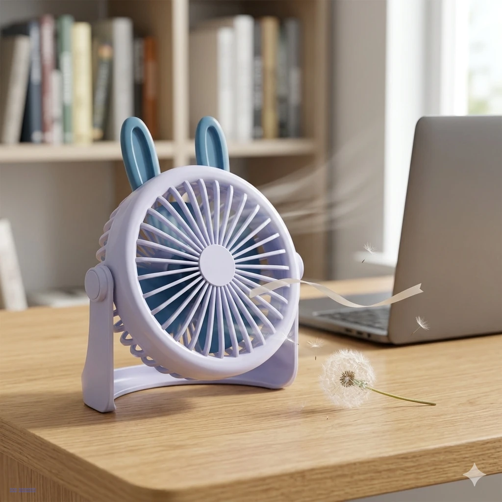 مروحة يدوية صغيرة بتصميم أرنب لطيف