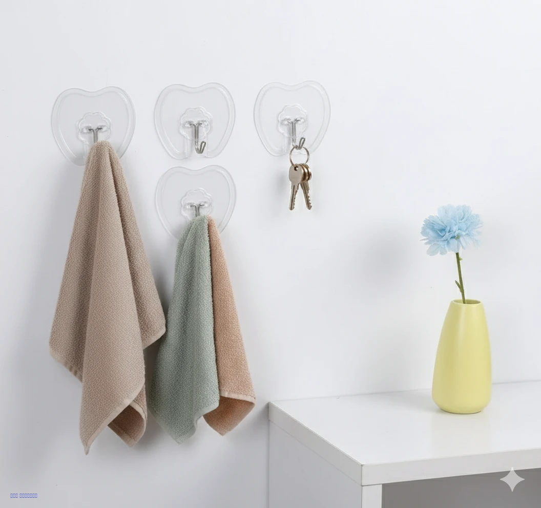 طقم لواصق جداريه شفافه بخطاف ستيل- 4 حبات