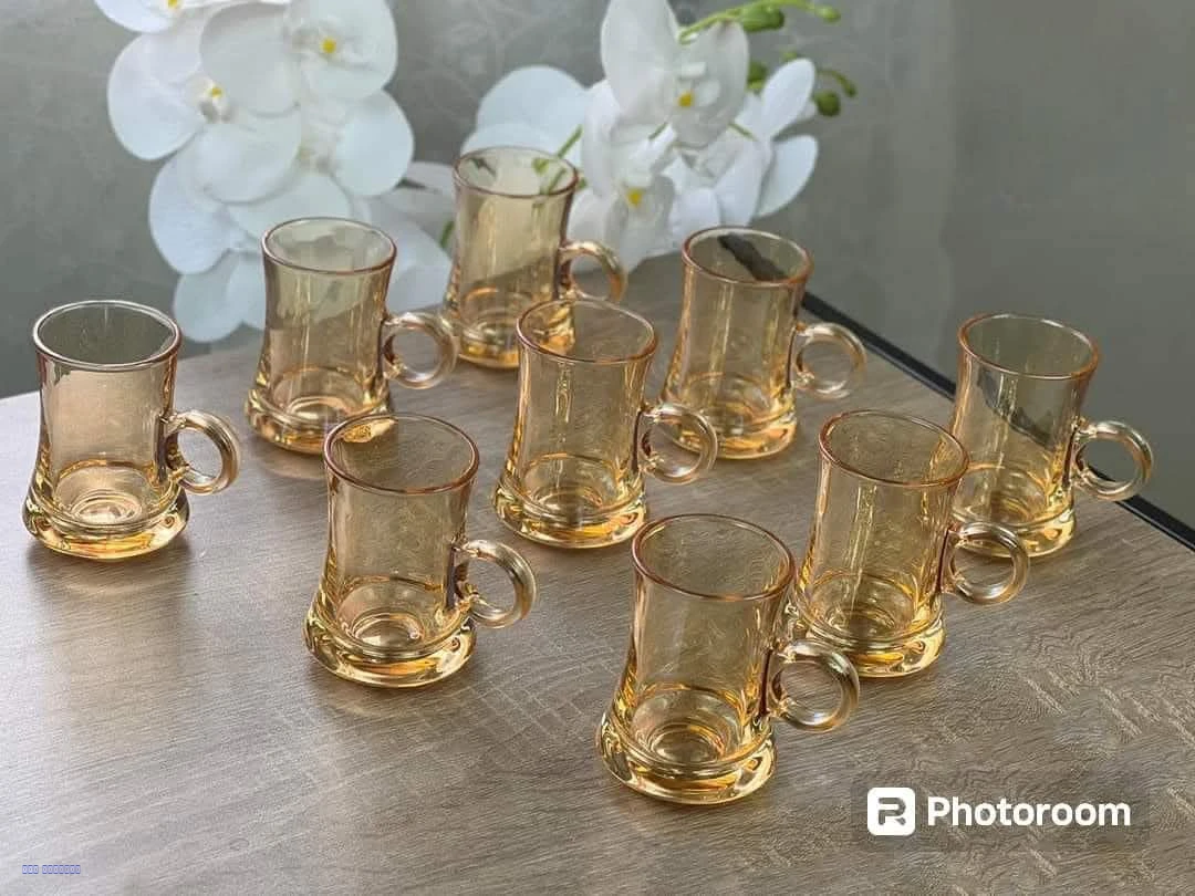 طقم أكواب شاي زجاج ذهبي – 6 حبات