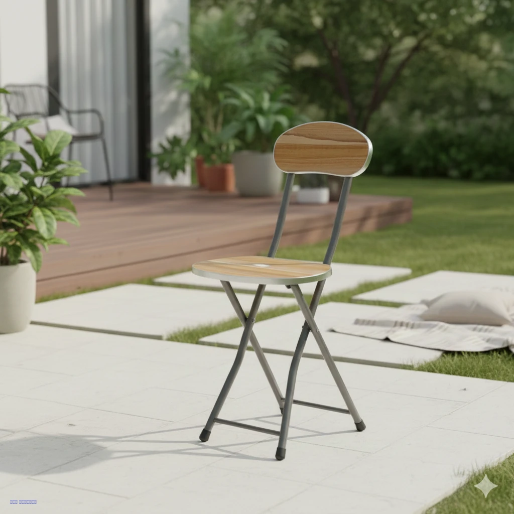 كرسي خشبي بأرجل حديد قابل للطي