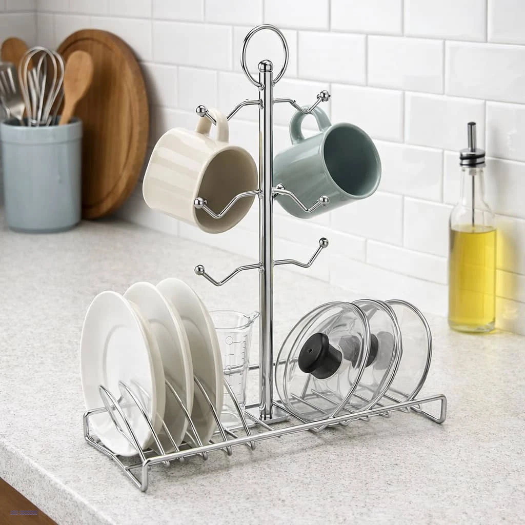 حامل اكواب مع استاند صحون استيل ١٢٠٩