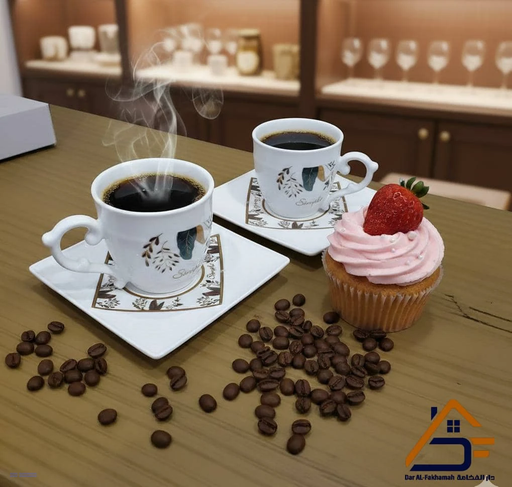 طقم قهوة سيراميك – كوبين مع السِيسِر