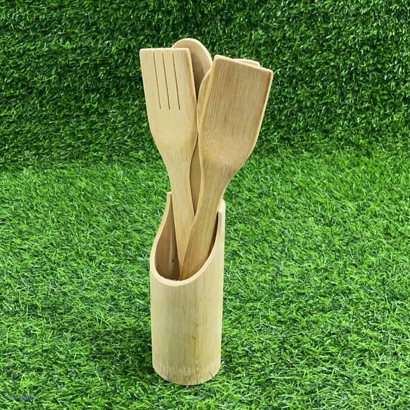 طقم ملاعق طبخ خشبية مع الاستاند - 3 ملاعق